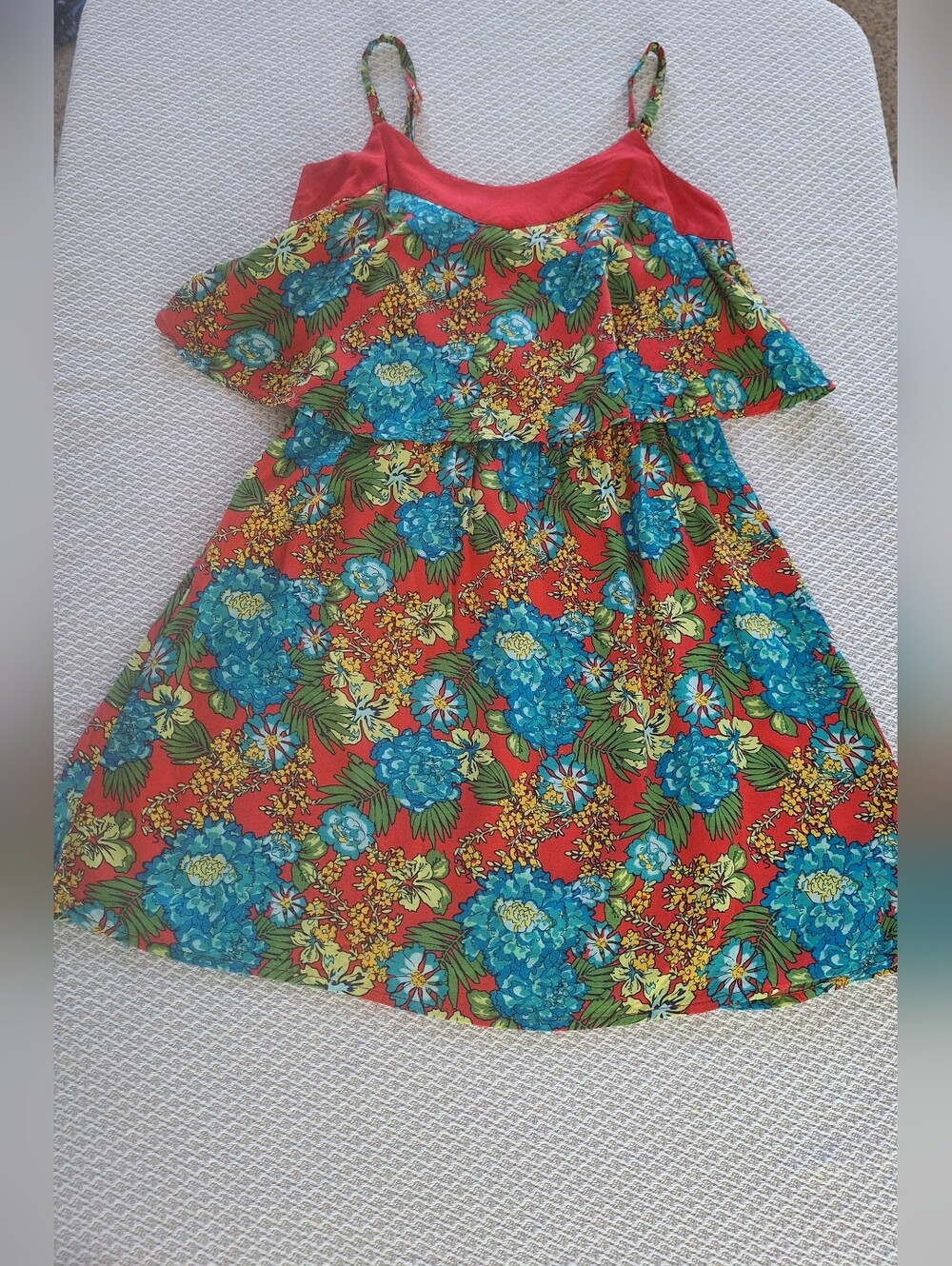Red Camel Red Mini Dress with Bold Blue Floral Print